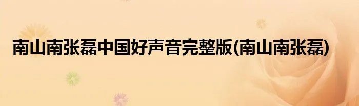 南山南张磊中国好声音完整版(南山南张磊)