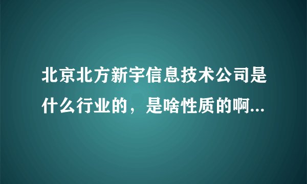 北京北方新宇信息技术公司是什么行业的,是啥性质的啊,工资待遇咋样?