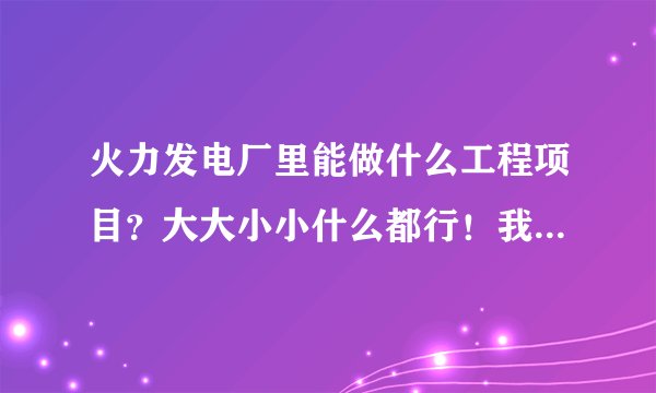 火力发电厂里能做什么工程项目?大大小小什么都行!我所知道的,比如:煤,一些电力设备的安装、维修等!