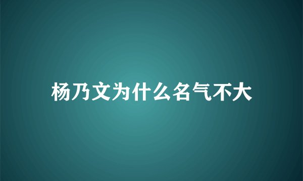 杨乃文为什么名气不大