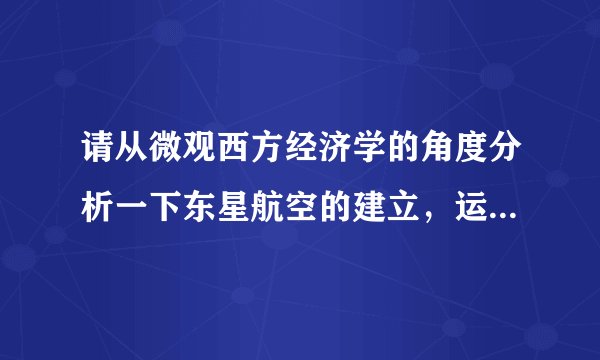 请从微观西方经济学的角度分析一下东星航空的建立，运营，破产等。谢谢！