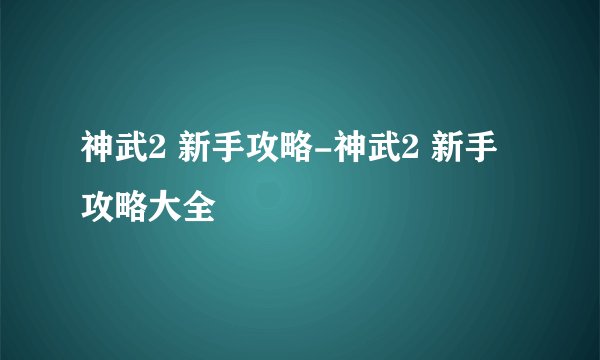 神武2 新手攻略-神武2 新手攻略大全