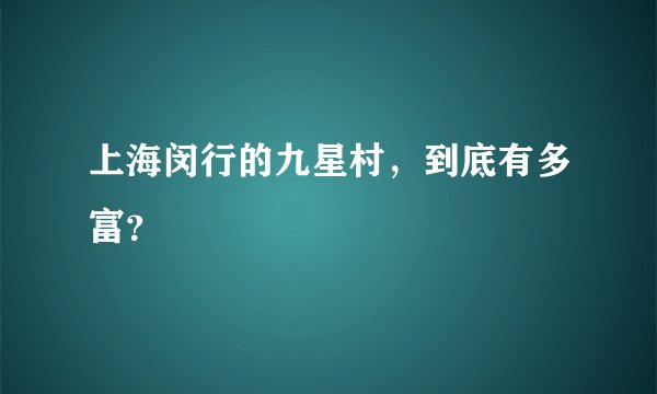 上海闵行的九星村，到底有多富？