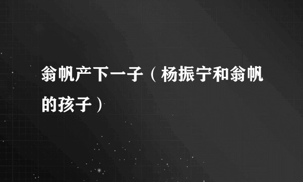 翁帆产下一子（杨振宁和翁帆的孩子）