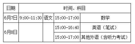 2020年北京高考时间安排