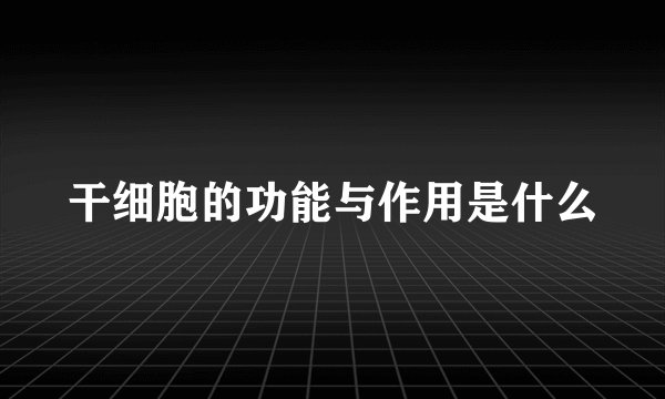 干细胞的功能与作用是什么