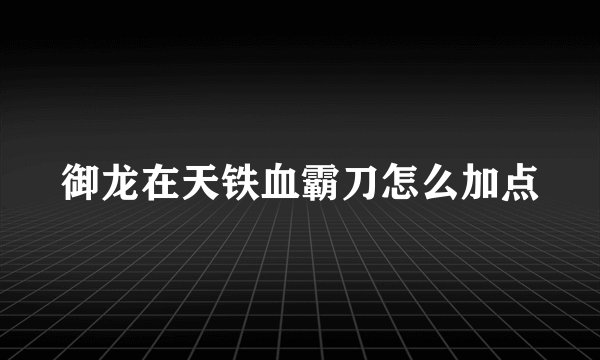 御龙在天铁血霸刀怎么加点