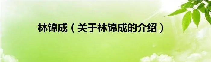 林锦成(关于林锦成的介绍)