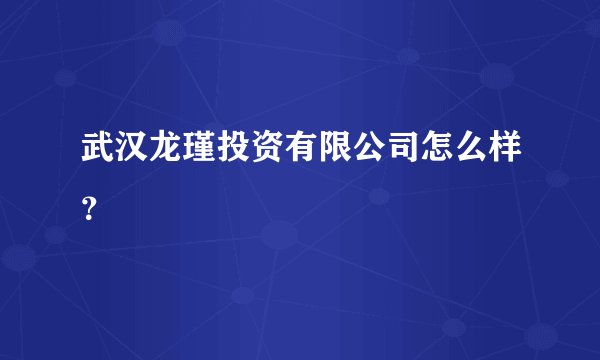 武汉龙瑾投资有限公司怎么样?