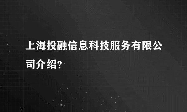 上海投融信息科技服务有限公司介绍？