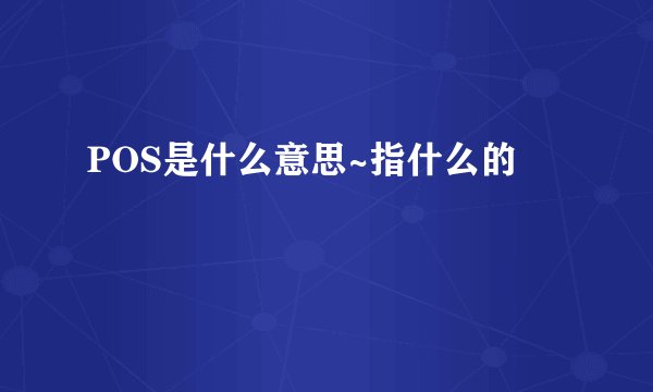 POS是什么意思~指什么的