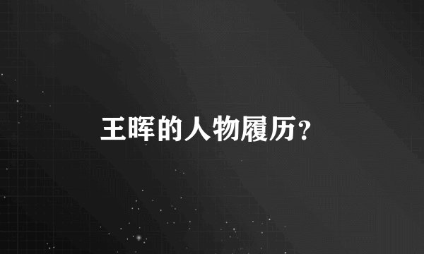 王晖的人物履历？