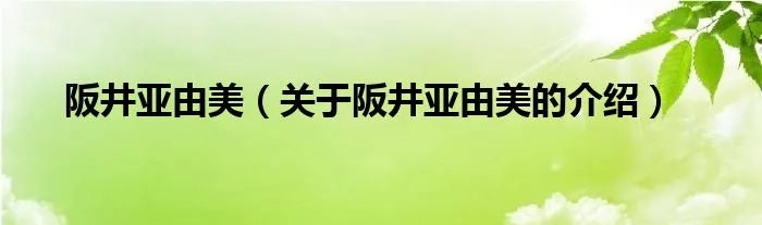 阪井亚由美（关于阪井亚由美的介绍）