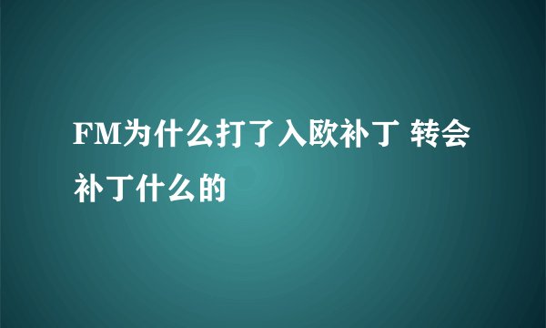 FM为什么打了入欧补丁 转会补丁什么的