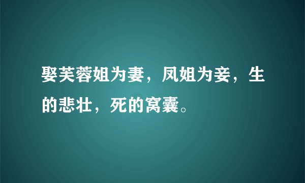 娶芙蓉姐为妻,凤姐为妾,生的悲壮,死的窝囊。