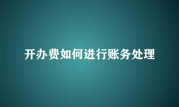 开办费如何进行账务处理