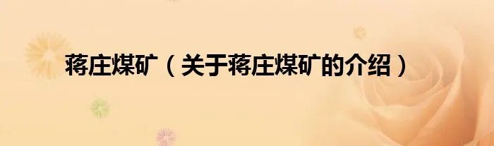 蒋庄煤矿（关于蒋庄煤矿的介绍）