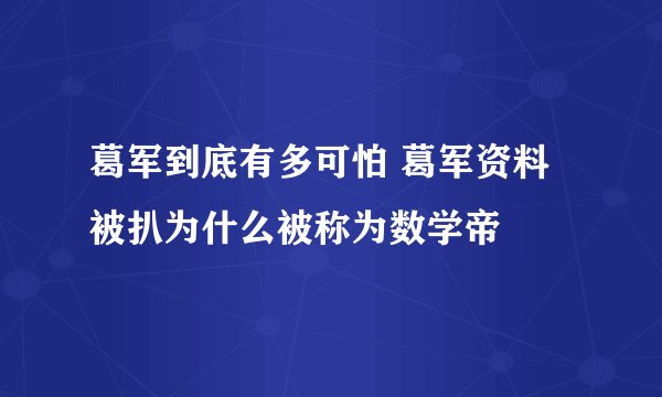 葛军到底有多可怕 葛军资料被扒为什么被称为数学帝