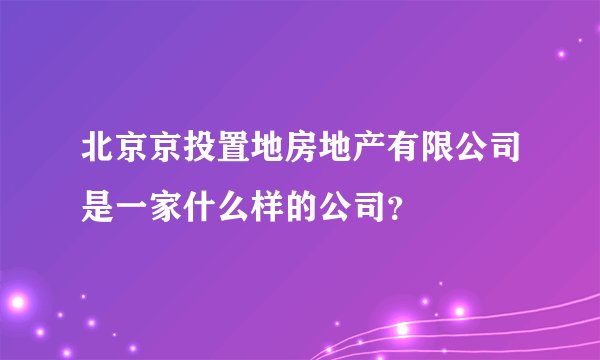 北京京投置地房地产有限公司是一家什么样的公司?