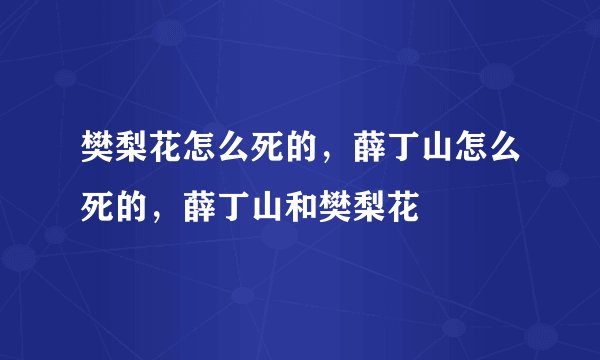 樊梨花怎么死的，薛丁山怎么死的，薛丁山和樊梨花