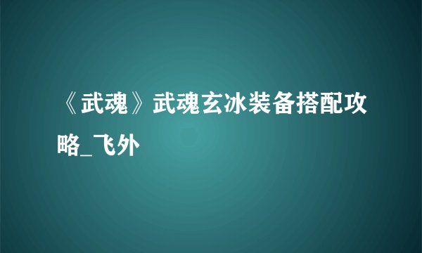 《武魂》武魂玄冰装备搭配攻略_飞外