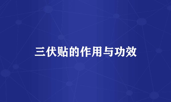 三伏贴的作用与功效