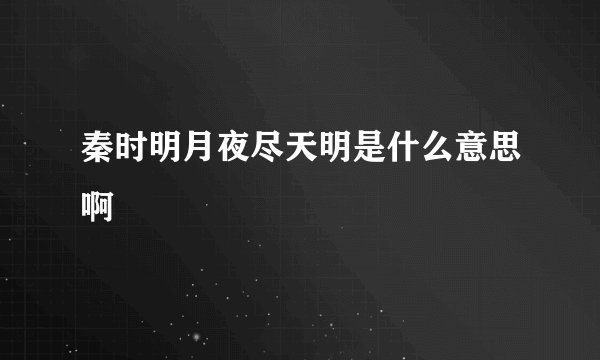 秦时明月夜尽天明是什么意思啊