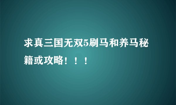 求真三国无双5刷马和养马秘籍或攻略！！！