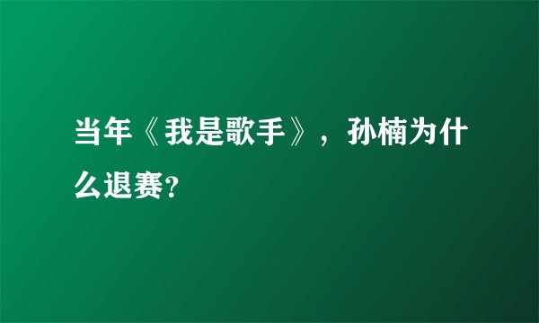 当年《我是歌手》,孙楠为什么退赛?