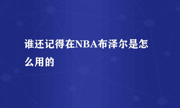 谁还记得在NBA布泽尔是怎么用的