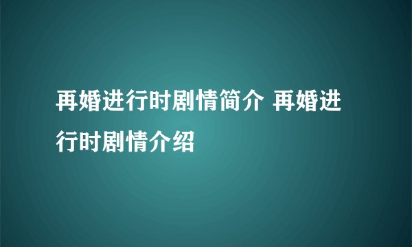 再婚进行时剧情简介 再婚进行时剧情介绍