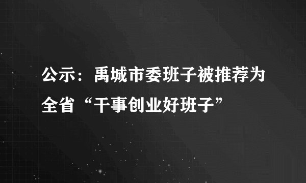 公示:禹城市委班子被推荐为全省“干事创业好班子”