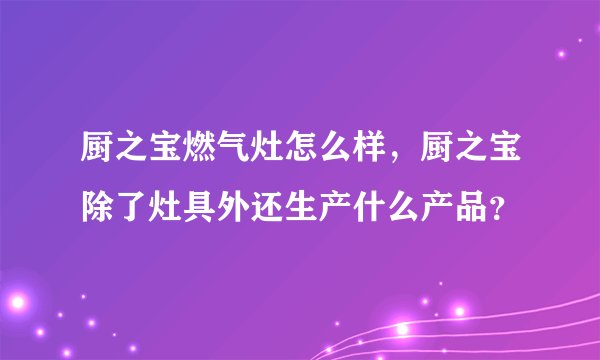厨之宝燃气灶怎么样，厨之宝除了灶具外还生产什么产品？