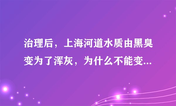治理后,上海河道水质由黑臭变为了浑灰,为什么不能变更清澈呢
