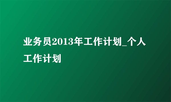 业务员2013年工作计划_个人工作计划