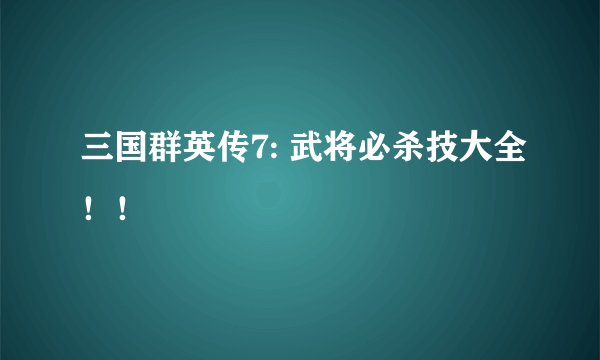 三国群英传7: 武将必杀技大全！！