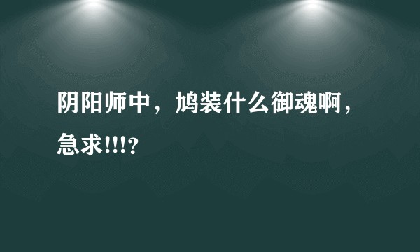 阴阳师中,鸠装什么御魂啊,急求!!!?
