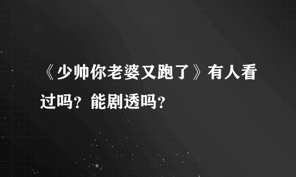 《少帅你老婆又跑了》有人看过吗?能剧透吗?