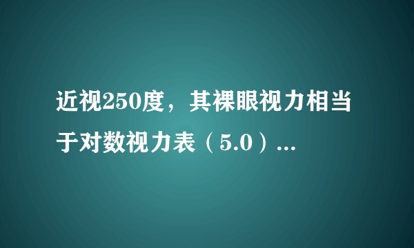近视250度，其裸眼视力相当于对数视力表（5.0）的多少？