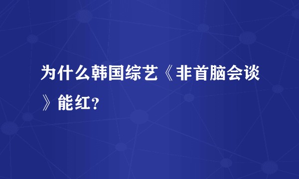 为什么韩国综艺《非首脑会谈》能红？
