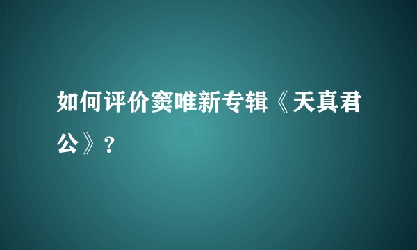 如何评价窦唯新专辑《天真君公》？