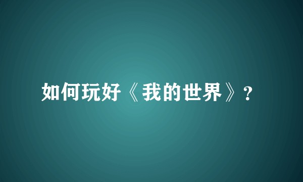 如何玩好《我的世界》？