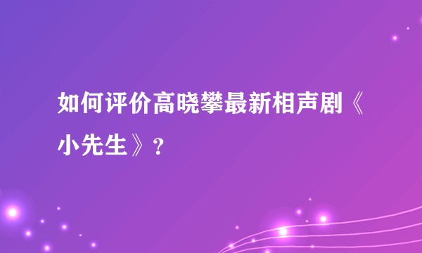 如何评价高晓攀最新相声剧《小先生》？