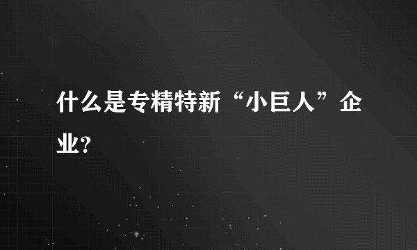 什么是专精特新“小巨人”企业？