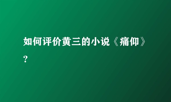 如何评价黄三的小说《痛仰》？