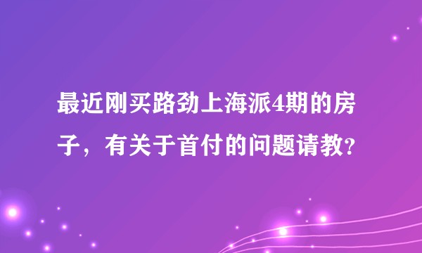 最近刚买路劲上海派4期的房子，有关于首付的问题请教？
