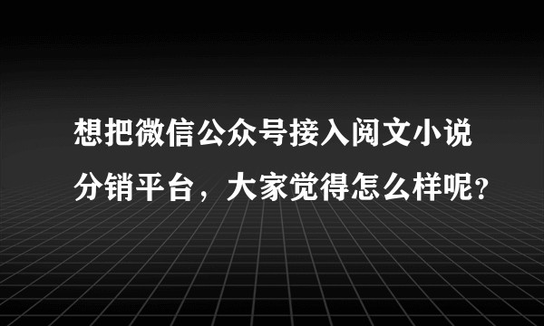 想把微信公众号接入阅文小说分销平台，大家觉得怎么样呢？